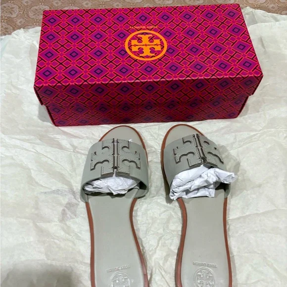 Tory Burch Light Gray Slide Sandals - Picture 1 of 11